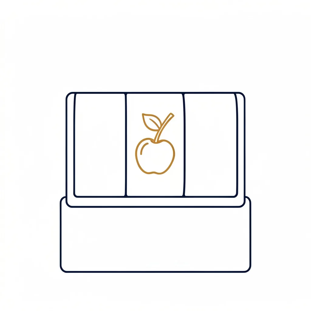 A minimal line drawing of a slot machine silhouette with reels and a single cherry symbol, drawn in warm amber and dark navy tones.