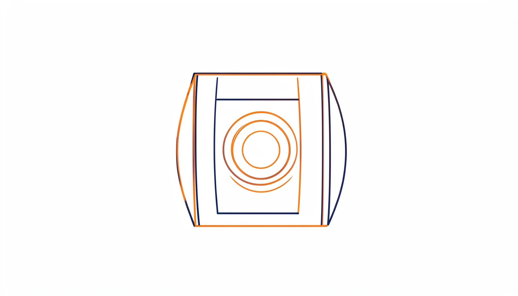 Minimal line drawing of a single slot reel with three symbols, drawn in warm orange and navy.