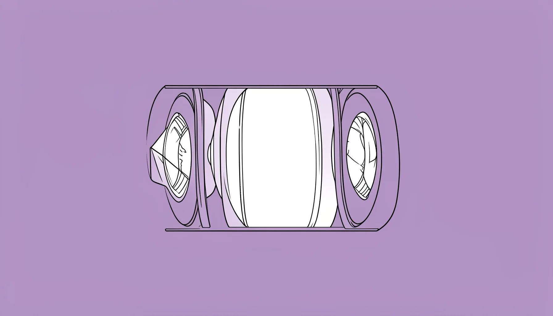 Minimal line drawing of three spinning slot reels on a muted purple background, suggesting a calm and classic gaming mood.