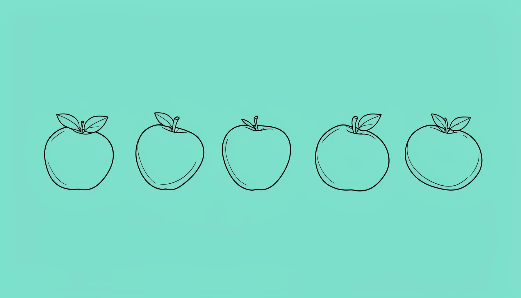 Minimal line drawing of a row of fruit slot symbols on a calm teal background.